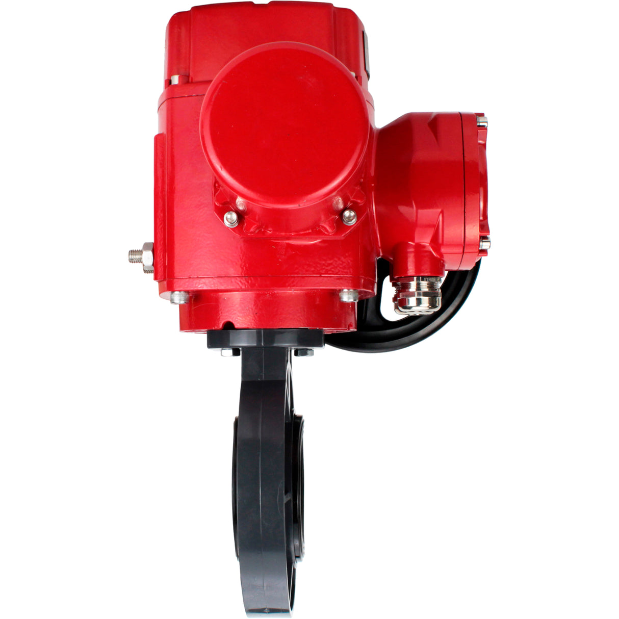 Butterfly valves Elephant WBV4242E-2W-Fb-ISO, body material - UPVC, disc material - UPVC, seal - EPDM, with explosion-proof quarter-turn actuator QT-EX-M-O2-220VAC-U1, torque clutch and handwheel