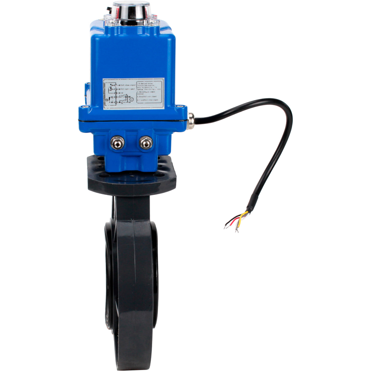 Butterfly valves Elephant WBV4242E-2W-Fb-ISO, body material - UPVC, disc material - UPVC, seal - EPDM, with quarter-turn actuator QT-N-003EM-O1-220VAC-U1 blue