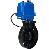 Butterfly valves Elephant WBV4242E-2W-Fb-ISO, body material - UPVC, disc material - UPVC, seal - EPDM, with quarter-turn actuator QT-N-003EM-O1-220VAC-U1 blue