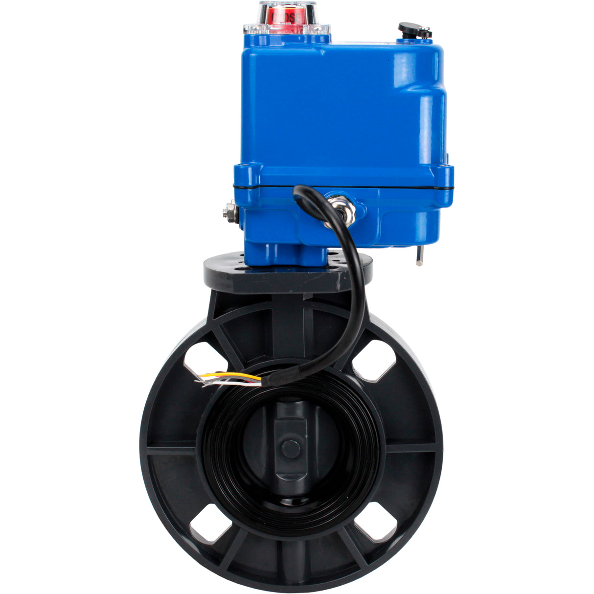 Butterfly valves Elephant WBV4242E-2W-Fb-ISO, body material - UPVC, disc material - UPVC, seal - EPDM, with quarter-turn actuator QT-N-003EM-O1-220VAC-U1 blue