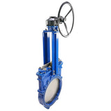 Knife gate valve Elephant GGG40-SS304-NBR-2W, body material - cast iron GGG40, knife material - stainless steel AISI 304, seal - NBR, gear operated