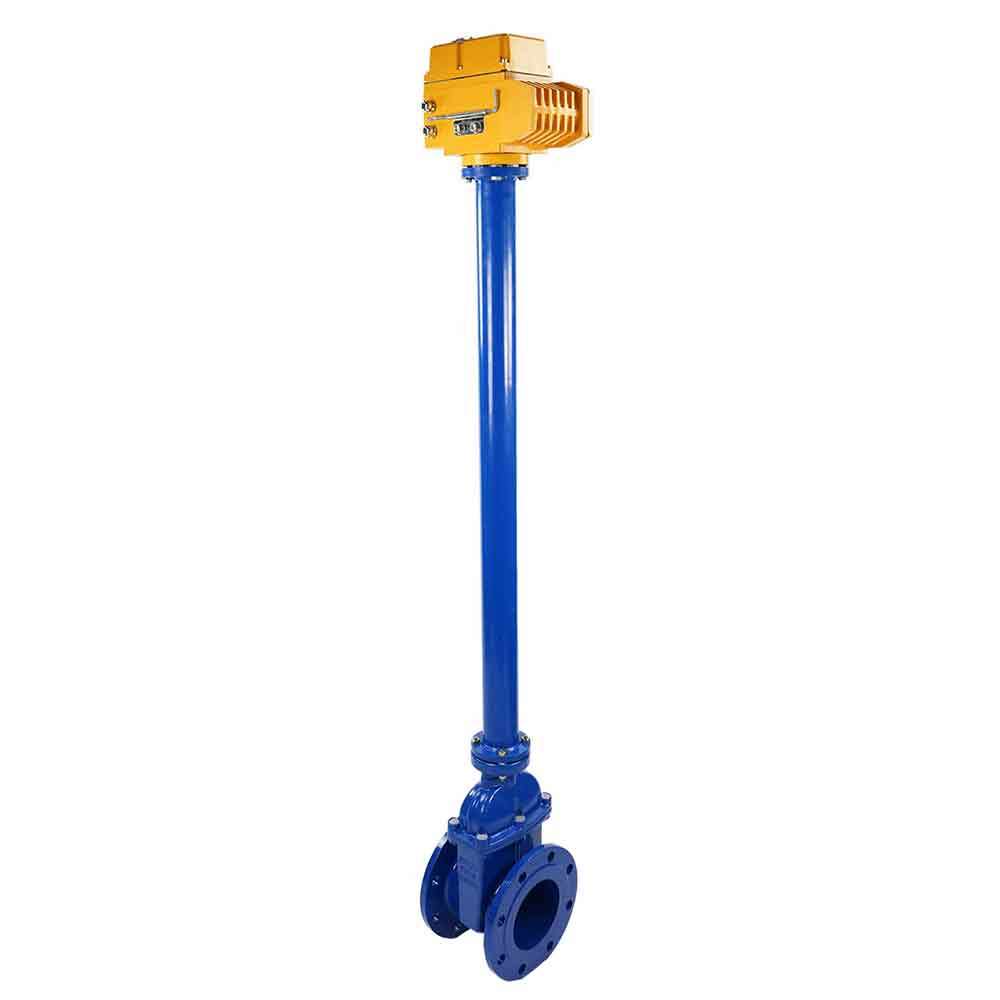 Wedge gate valve 30c939r blue Elephant-GGG50-EPDM-F4-BLUE PSI145 class 150 flange connection, with rubber lined wedge EPDM, control column L=1000 mm, electric actuator Elephant MT 380V