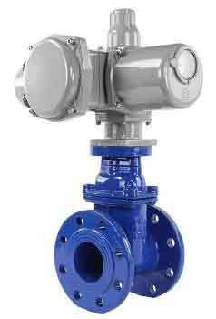 Wedge gate valve Elephant 30X939H PSI232 flange connection, body material - cast iron GGG50, wedge material - rubber, seal - EPDM, color - blue, electric actuator GZ-220V