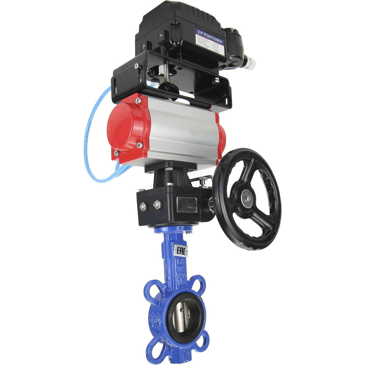 Water Butterfly Valve Elephant WBV1332N-2W-Fb-H body material - Cast iron GGG50, disk material - Stainless steel 316L, seal - NBR with pneumatic actuator DA, manual duplicator HDM and electropneumatic positioner with feedback Elephant YT-1000RSI