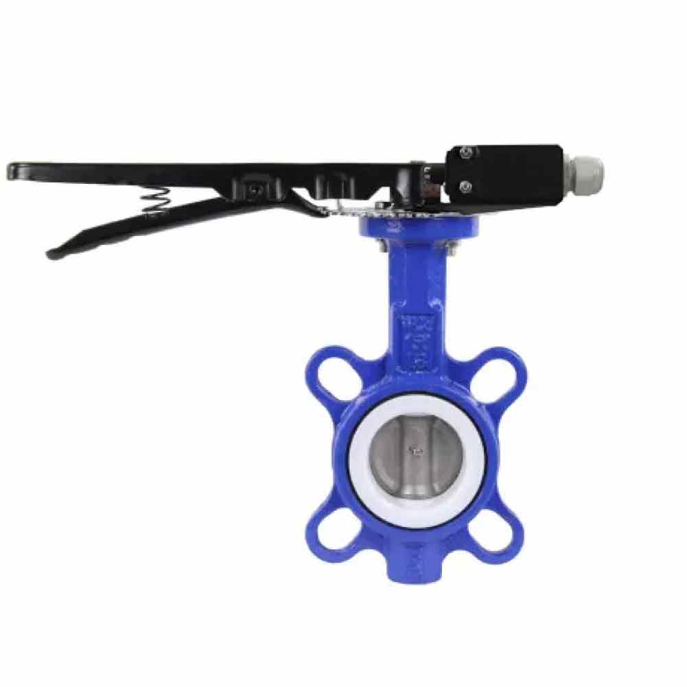 Water Butterfly Valve Elephant WCB-316L-PTFE body material - Carbon steel WCB, disk material - Stainless steel aisi 316l, seal - PTFE with handle, two limit switches LS-103 250V and a bracket for mounting limit switches