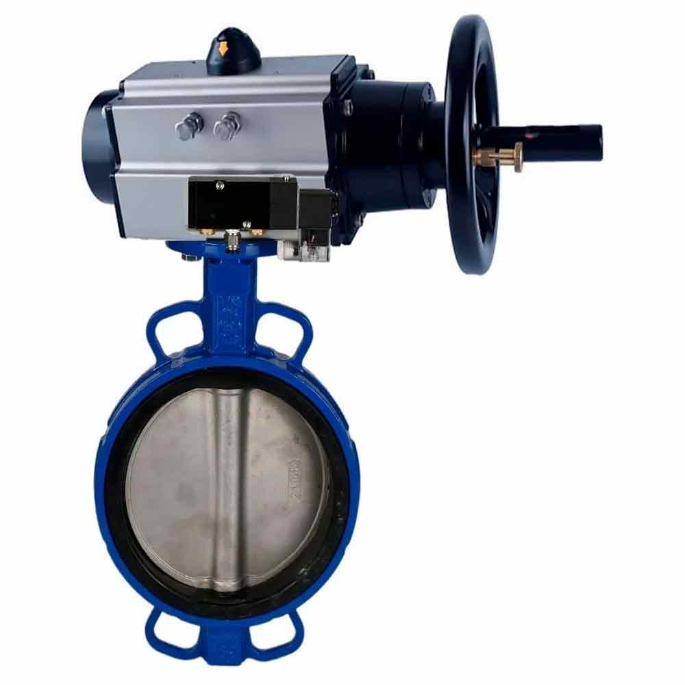 Water Butterfly Valve Elephant WBV1413E-2W-Fb body material - Cast iron GGG50/EN-GJS-500-7, disk material - Cast iron GGG40/EN-GJS-400-15, seal - EPDM with pneumatic actuator double acting PA-DA-105-1, pneumatic distributor 4M310-08