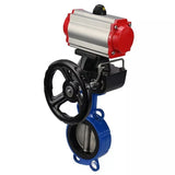 Water Butterfly Valve Elephant WBV3432E-2W-Fb-H, body material - carbon steel, disk material - stainless steel AISI 316L, seal - EPDM, with pneumatic actuator double action PA-DA, 4V320-08 220V, handwheel MON