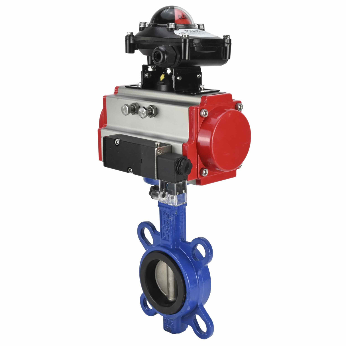 Water Butterfly Valve Elephant WBV1332N-2W-Fb-H body material - Cast iron GGG50, disk material - Stainless steel 316L, seal - NBR with pneumatic actuator SA, pneumatic distributor 4M310-08 24V and limit switch block APL-210N