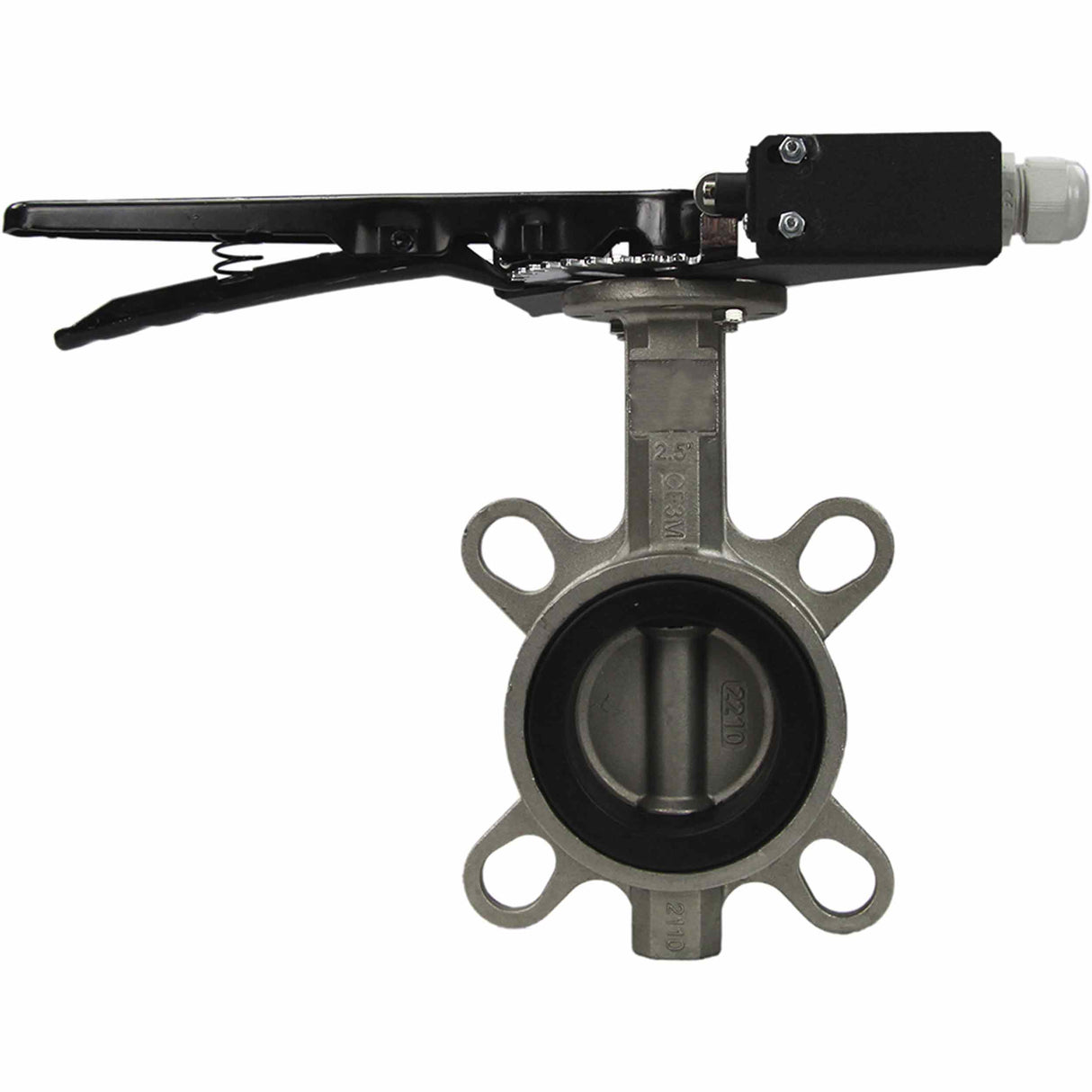 Water butterfly valve Elephant 316L-316L-NBR body material - stainless steel AISI 316L, disk material - stainless steel AISI 316L, seal - NBR with handle, with two limit switches LS-103 250V and a bracket for mounting limit switches