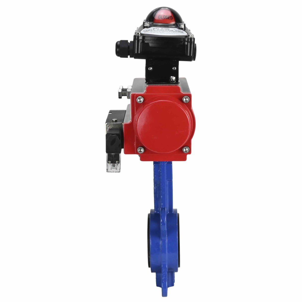 Water Butterfly Valve Elephant WBV1332N-2W-Fb-H body material - Cast iron GGG50, disk material - Stainless steel 316L, seal - NBR with pneumatic actuator SA, pneumatic distributor 4M310-08 24V and limit switch block APL-210N