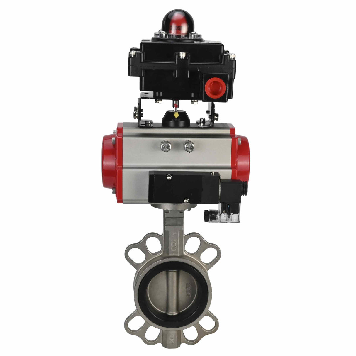 Water butterfly valve Elephant 316L-316L-VITON body material - stainless steel aisi 316l, disk material - stainless steel AISI 316L, seal - Viton with pneumatic actuator Elephant SA, pneumatic distributor 4M310-08 220V and limit switch block APL-410N EX