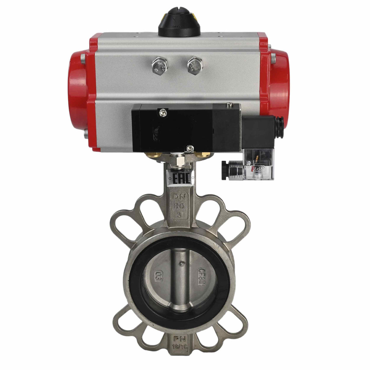 Water Butterfly Valve Elephant 316l-epdm-sa-4m310-110/220, body material - stainless steel AISI 316L, disk material - stainless steel AISI 316L, seal - EPDM, pneumatic actuator operated