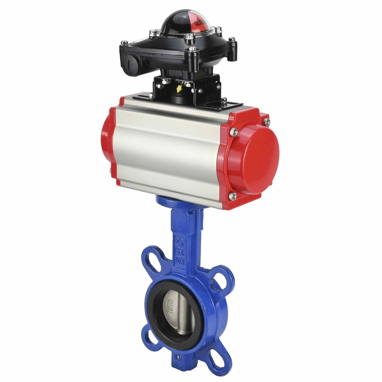 Water Butterfly Valve Elephant WBV1332N-2W-Fb-H body material - Cast iron GGG50, disk material - Stainless steel 316L, seal - NBR with pneumatic actuator SA, pneumatic distributor 4M310-08 24V and limit switch block APL-210N