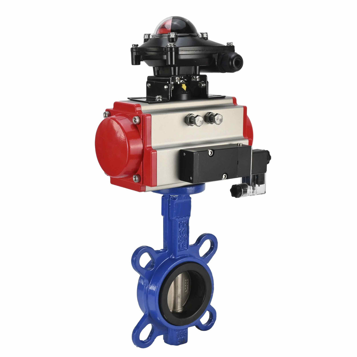 Water Butterfly Valve Elephant WBV1332N-2W-Fb-H body material - Cast iron GGG50, disk material - Stainless steel 316L, seal - NBR with pneumatic actuator SA, pneumatic distributor 4M310-08 220V and limit switch block APL-210N