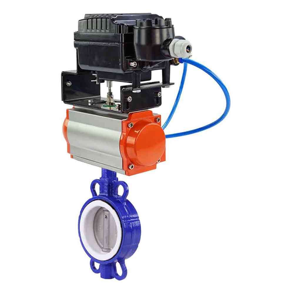 Water Butterfly Valve Elephant st-316l-ptfe-elephant-da-yt1000rsn, body material - carbon steel WCB, disk material - stainless steel AISI 316L, seal - PTFE, pneumatic actuator operated