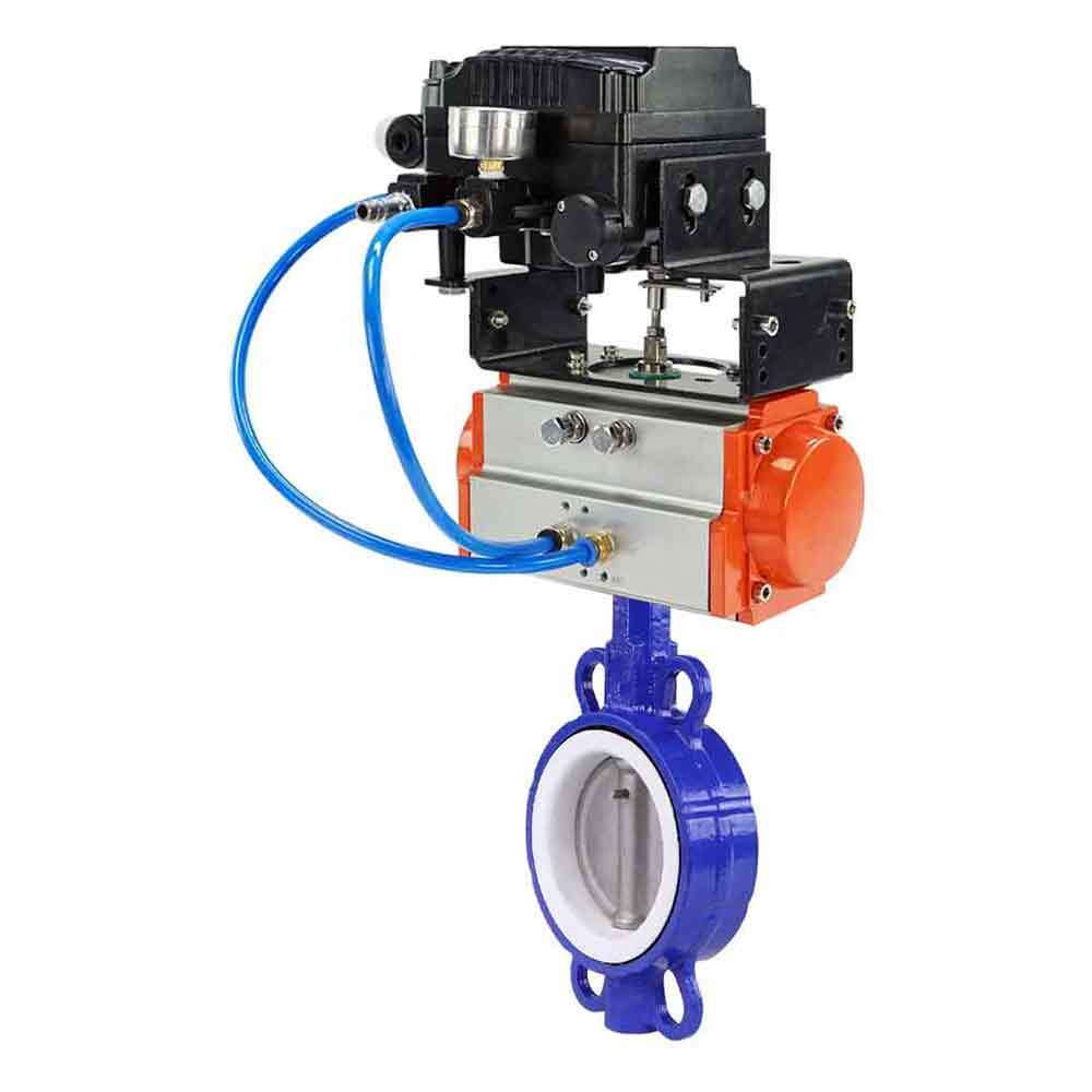 Water Butterfly Valve Elephant st-316l-ptfe-elephant-da-yt1000rsn, body material - carbon steel WCB, disk material - stainless steel AISI 316L, seal - PTFE, pneumatic actuator operated