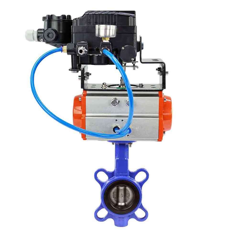 Vanne papillon d'eau Elephant wcb-316l-viton-elephant-sa-yt1000rsi, matériau du corps - acier au carbone WCB, matériau du disque - acier inoxydable AISI 316L, joint - VITON, actionné par actionneur pneumatique