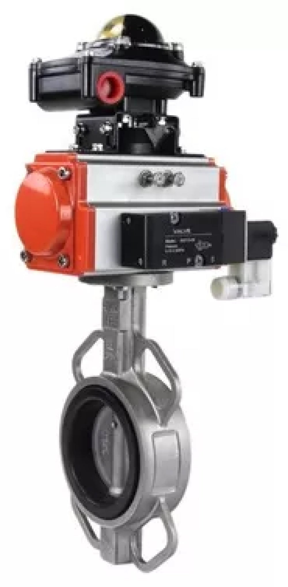 Water Butterfly Valve Elephant WBV3232V-2W-Fb-H, body material - stainless steel AISI 316L, disk material - stainless steel AISI 316L, seal - Viton, with pneumatic actuator double action PA-DA, 4V320-10 220V, LSU APL-410N EX
