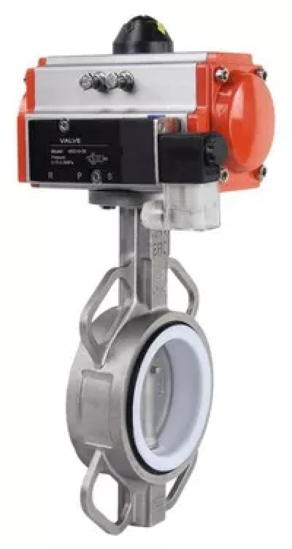Water Butterfly Valve Elephant WBV3232P-2W-Fb-H, body material - stainless steel AISI 316L, disk material - stainless steel AISI 316L, seal - PTFE, with pneumatic actuator double action PA-DA, 4V320-08 220V