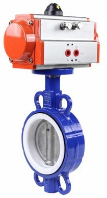 Water Butterfly Valve Elephant st-316l-ptfe-elephant-da, body material - carbon steel WCB, disk material - stainless steel AISI 316L, seal - PTFE, pneumatic actuator operated