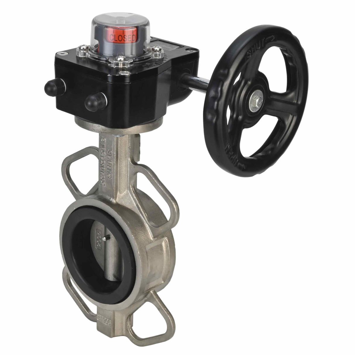 Water butterfly valve Elephant 316L-316L-VITON body material - stainless steel AISI 316L, disk material - stainless steel AISI 316L, seal - Viton with gear Elephant HGB, with position indicator