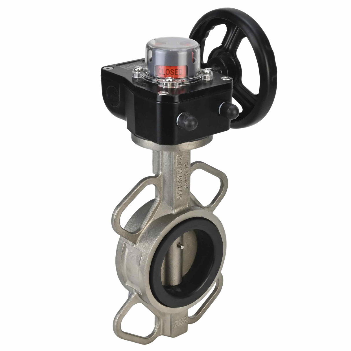 Water butterfly valve Elephant 316L-316L-VITON body material - stainless steel AISI 316L, disk material - stainless steel AISI 316L, seal - Viton with gear Elephant HGB, with position indicator
