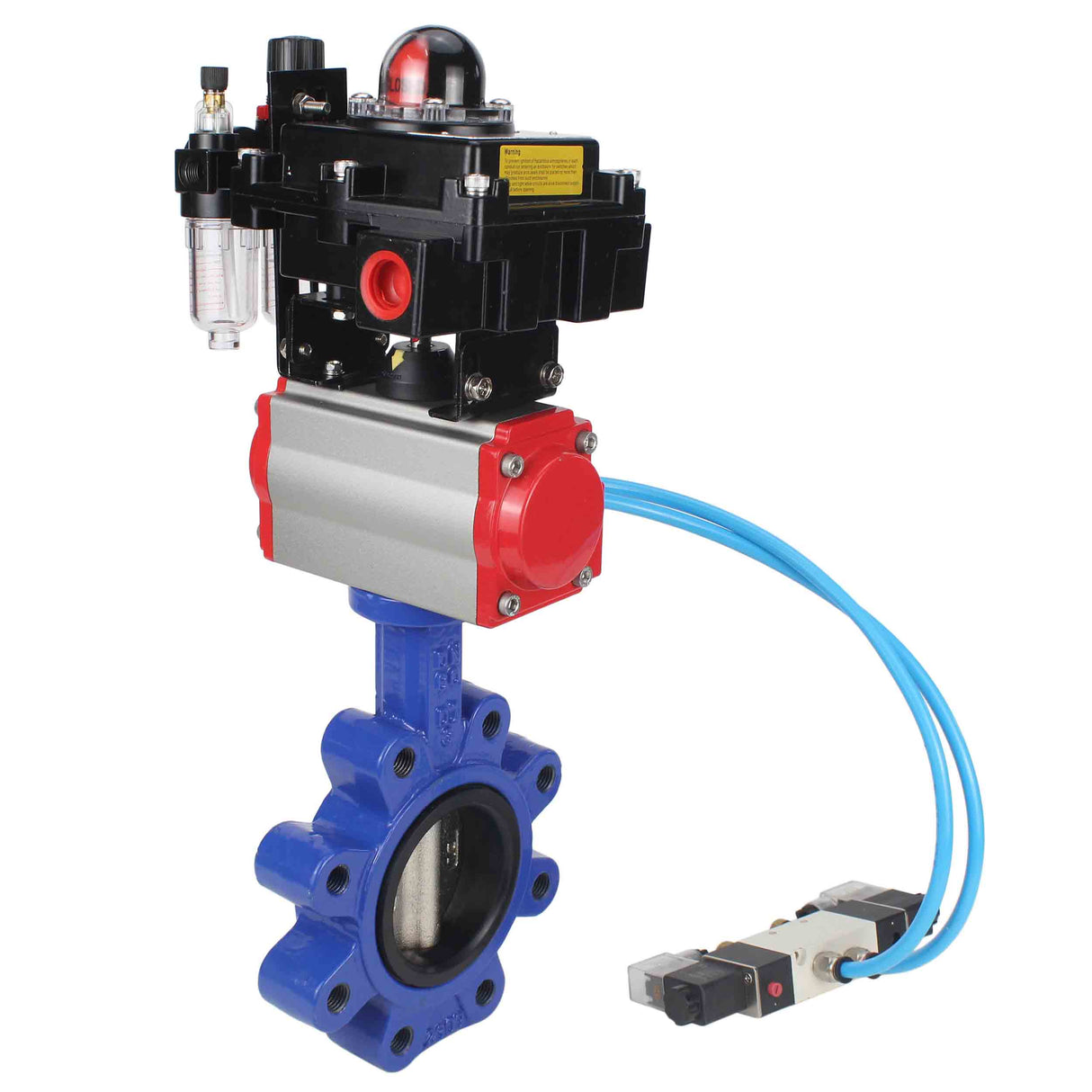 Water Butterfly Valve Elephant WBV1616E-2W-Fb-H, body material - cast iron QT450, disk material - cast iron QT450, seal - EPDM, pneumatic actuator PA-SA with return springs, 4V320-10 220V, LSU APL-410N EX, ATU AFC2000