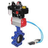 Water Butterfly Valve Elephant WBV1616E-2W-Fb-H, body material - cast iron QT450, disk material - cast iron QT450, seal - EPDM, pneumatic actuator PA-SA with return springs, 4V320-10 220V, LSU APL-410N EX, ATU AFC2000