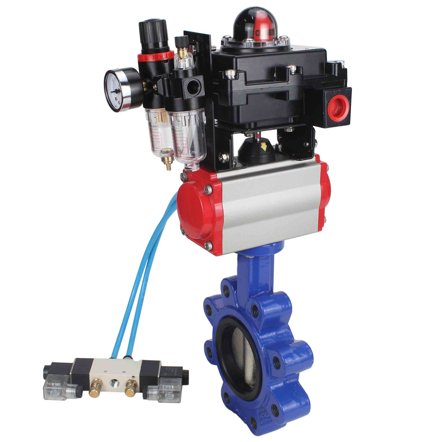 Water Butterfly Valve Elephant WBV1616E-2W-Fb-H, body material - cast iron QT450, disk material - cast iron QT450, seal - EPDM, pneumatic actuator PA-DA double action, 4V320-08 220V, LSU APL-410N EX, ATU AFC2000