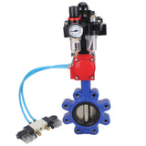 Water Butterfly Valve Elephant WBV1616E-2W-Fb-H, body material - cast iron QT450, disk material - cast iron QT450, seal - EPDM, pneumatic actuator PA-SA with return springs, 4V320-10 220V, LSU APL-410N EX, ATU AFC2000
