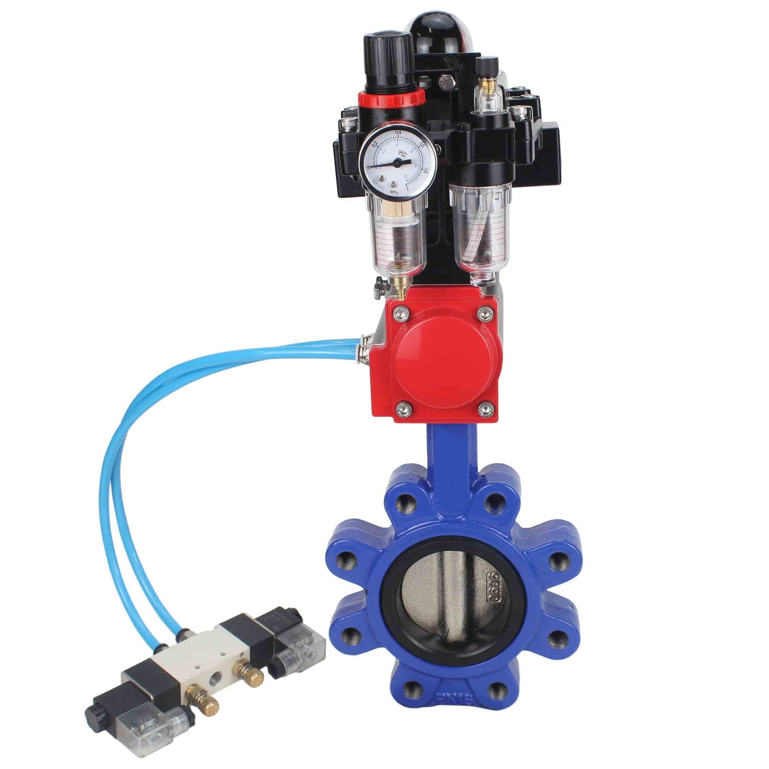 Water Butterfly Valve Elephant WBV1616E-2W-Fb-H, body material - cast iron QT450, disk material - cast iron QT450, seal - EPDM, pneumatic actuator PA-DA double action, 4V320-08 220V, LSU APL-410N EX, ATU AFC2000