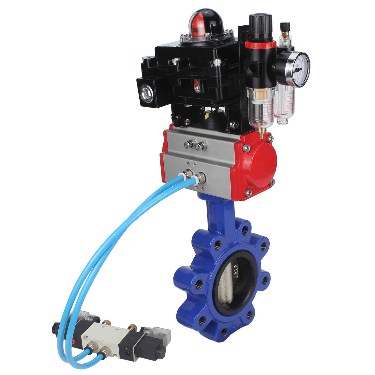 Water Butterfly Valve Elephant WBV1616E-2W-Fb-H, body material - cast iron QT450, disk material - cast iron QT450, seal - EPDM, pneumatic actuator PA-SA with return springs, 4V320-10 220V, LSU APL-410N EX, ATU AFC2000