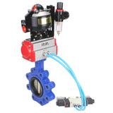 Water Butterfly Valve Elephant WBV1616N-2W-Fb-H, body material - cast iron QT450, disk material - cast iron QT450, seal - NBR, pneumatic actuator PA-SA with return springs, 4V320-10 220V, LSU APL-510N EX, ATU AFC2000