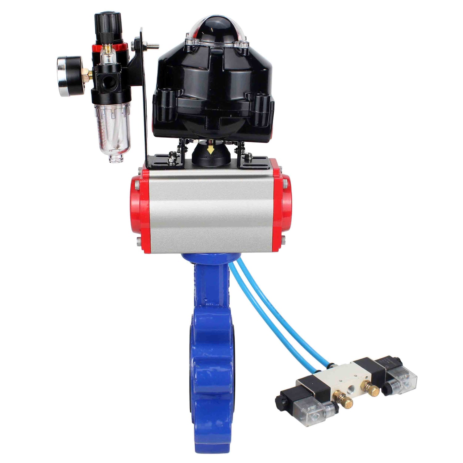 Water Butterfly Valve Elephant WBV1616E-2W-Fb-H, body material - cast iron QT450, disk material - cast iron QT450, seal - EPDM, pneumatic actuator PA-DA double action, 4V320-08 220V, LSU APL-510N EX, ATU AFC2000