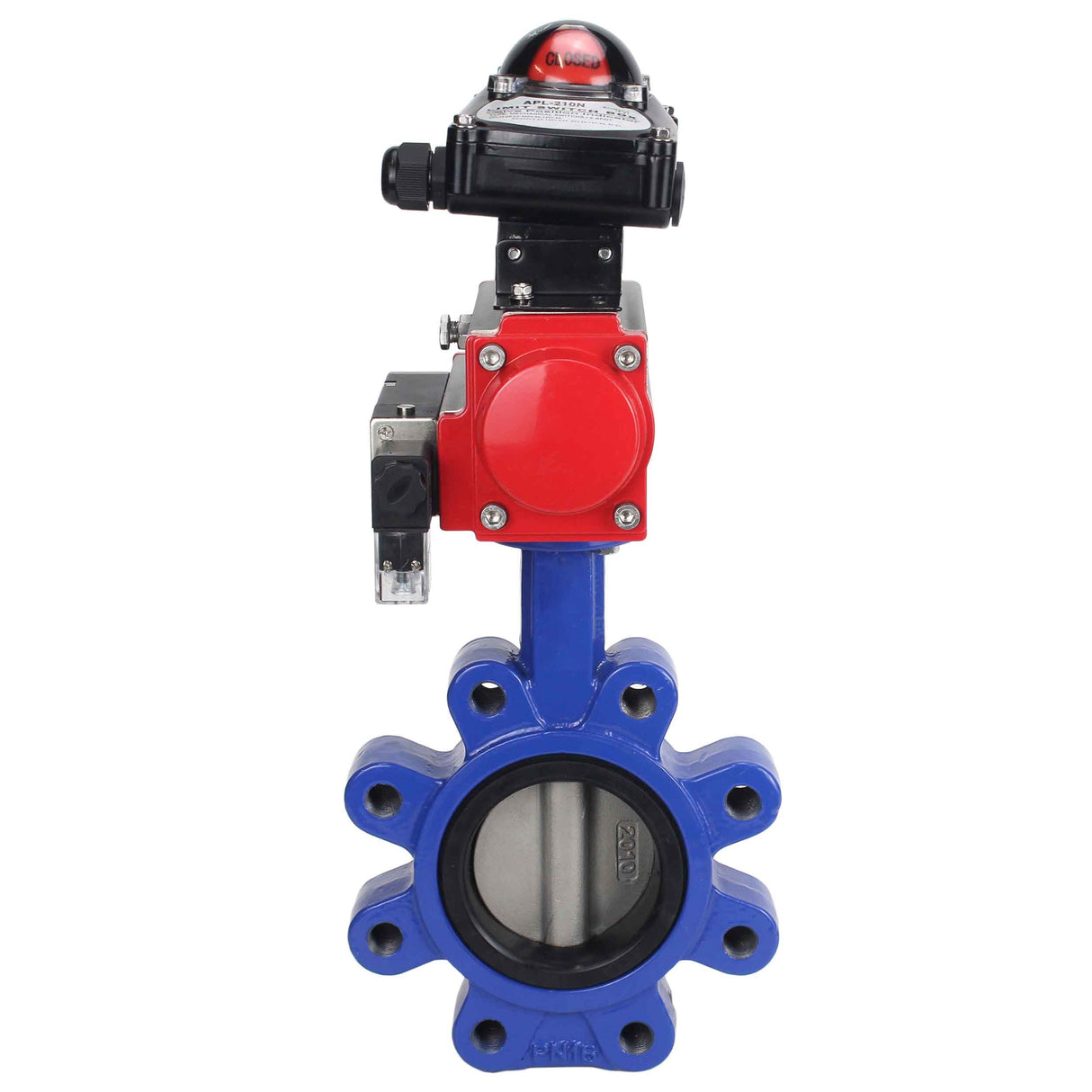 Water Butterfly Valve Elephant WBV1631N-2W-Fb-H, body material - cast iron QT450, disk material - Stainless steel AISI 304, seal - NBR, pneumatic actuator PA-SA with return springs, 4M310-08 24V, LSU APL-210N