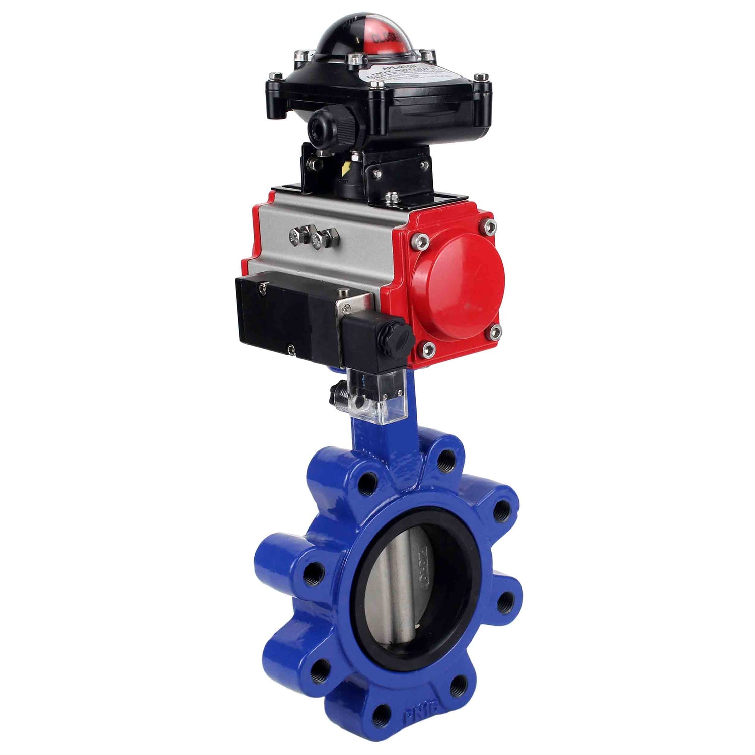 Water Butterfly Valve Elephant WBV1631N-2W-Fb-H, body material - cast iron QT450, disk material - Stainless steel AISI 304, seal - NBR, pneumatic actuator PA-SA with return springs, 4M310-08 NAMUR 220V, LSU APL-210N