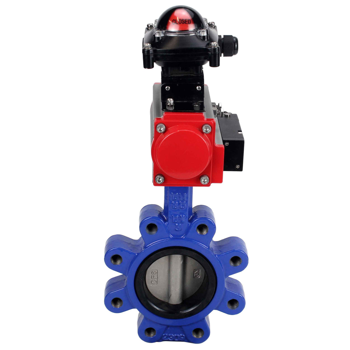 Water Butterfly Valve Elephant WBV1631N-2W-Fb-H, body material - cast iron QT450, disk material - Stainless steel AISI 304, seal - NBR, pneumatic actuator PA-SA with return springs, 4M310-08 24V, LSU APL-210N