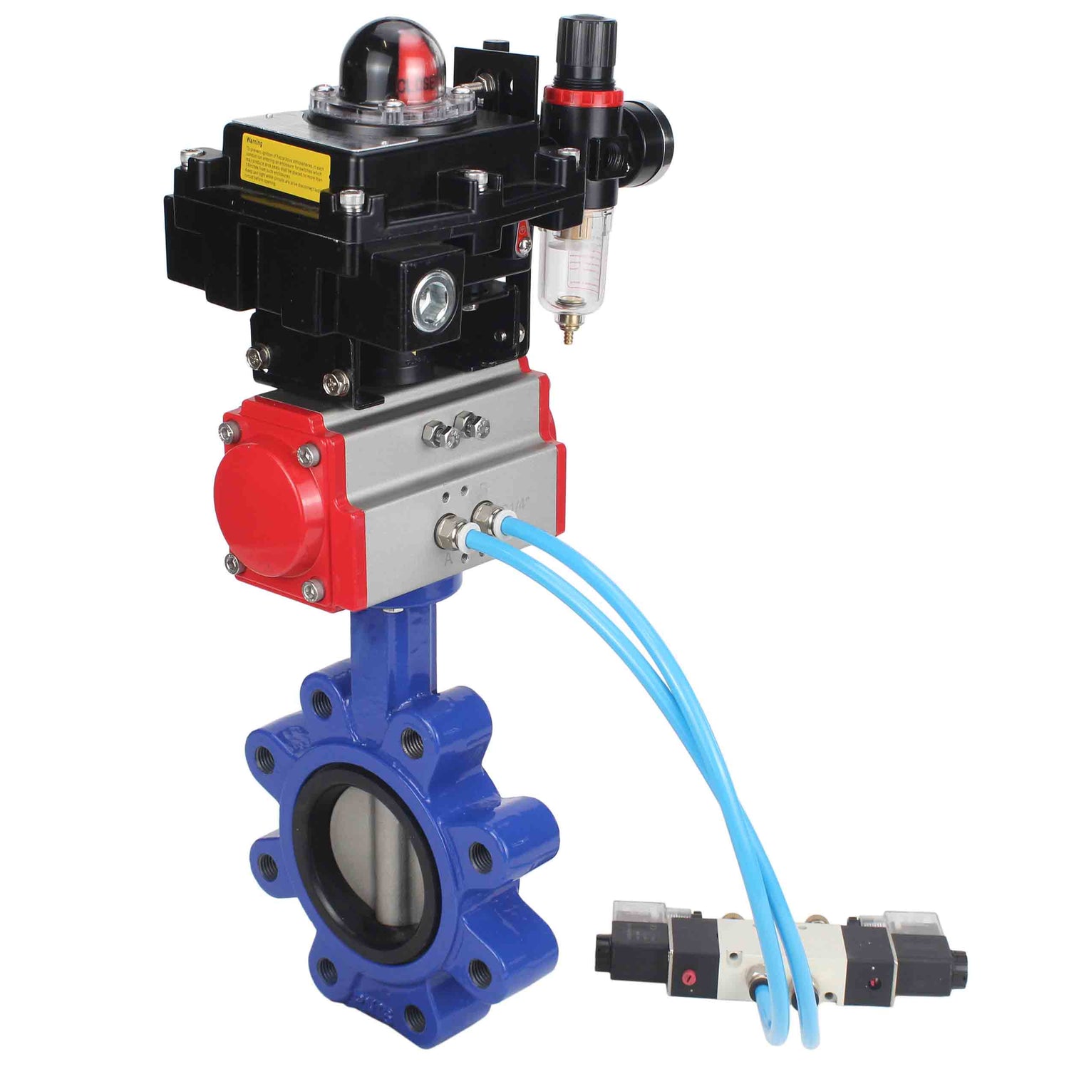 Water Butterfly Valve Elephant WBV1631E-2W-Fb-H, body material - cast iron QT450, disk material - Stainless steel AISI 304, seal - EPDM, pneumatic actuator PA-SA with return springs, 4V320-08 220V, LSU APL-410N EX, ATU AFC2000