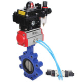 Water Butterfly Valve Elephant WBV1631N-2W-Fb-H, body material - cast iron QT450, disk material - Stainless steel AISI 304, seal - NBR, pneumatic actuator PA-DA double action, 4V320-10 220V, LSU APL-410N EX, ATU AFC2000