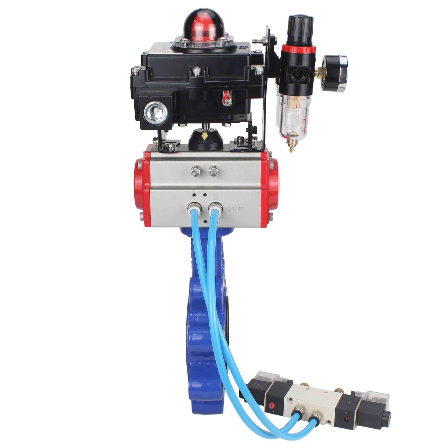 Water Butterfly Valve Elephant WBV1631N-2W-Fb-H, body material - cast iron QT450, disk material - Stainless steel AISI 304, seal - NBR, pneumatic actuator PA-DA double action, 4V320-10 220V, LSU APL-410N EX, ATU AFC2000