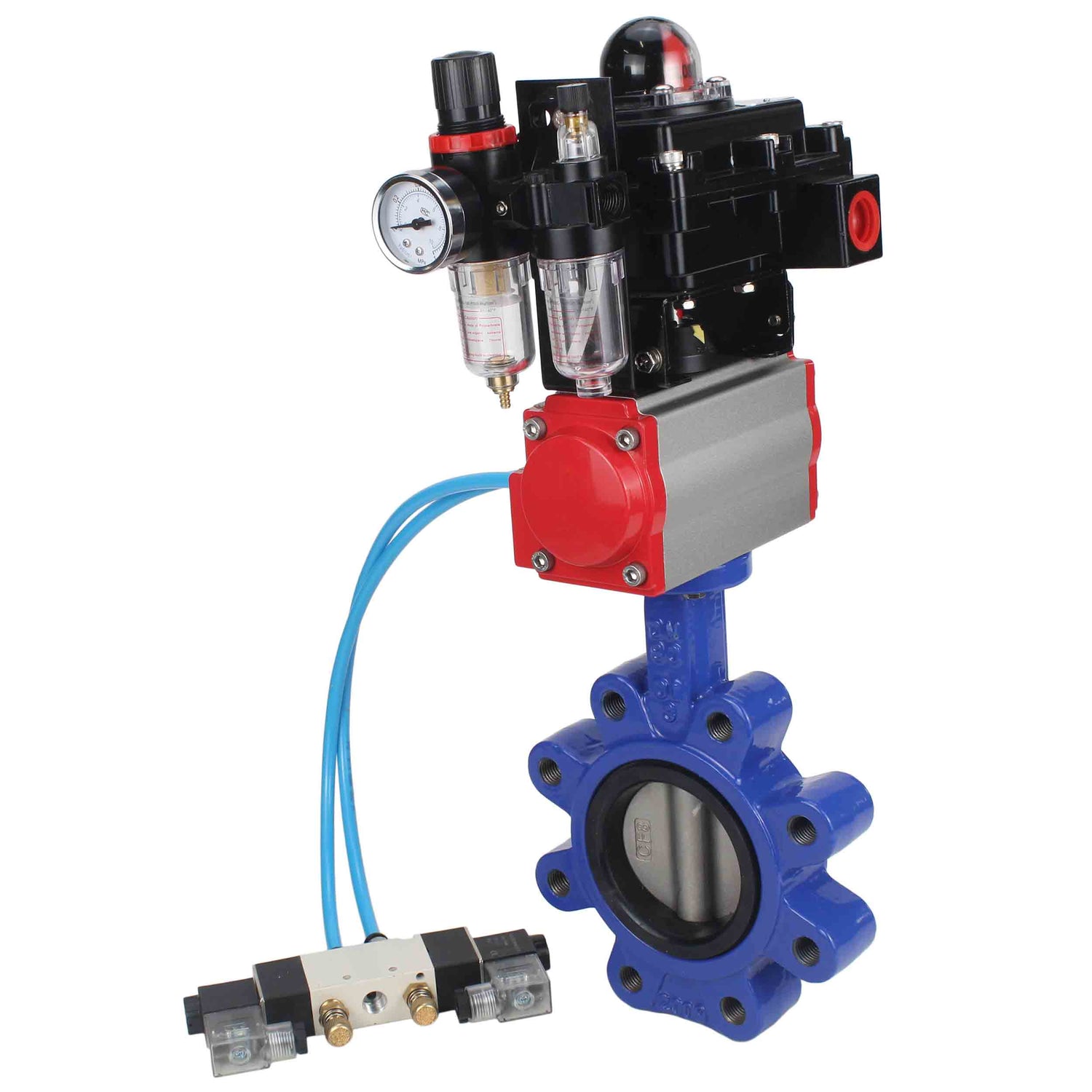 Water Butterfly Valve Elephant WBV1631E-2W-Fb-H, body material - cast iron QT450, disk material - Stainless steel AISI 304, seal - EPDM, pneumatic actuator PA-DA double action, 4V320-10 220V, LSU APL-410N EX, ATU AFC2000