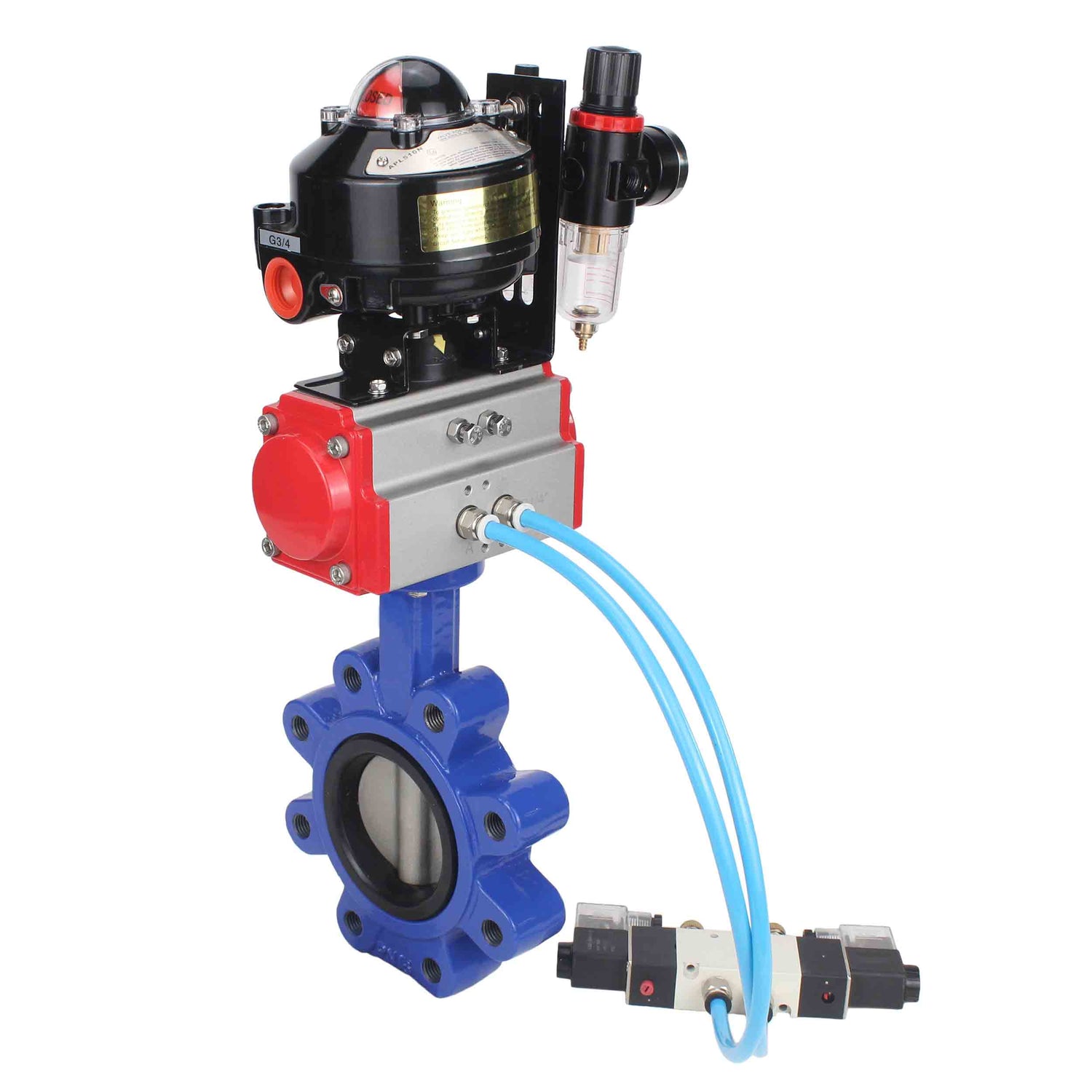 Water Butterfly Valve Elephant WBV1631N-2W-Fb-H, body material - cast iron QT450, disk material - Stainless steel AISI 304, seal - NBR, pneumatic actuator PA-DA double action, 4V320-08 220V, LSU APL-510N EX, ATU AFC2000