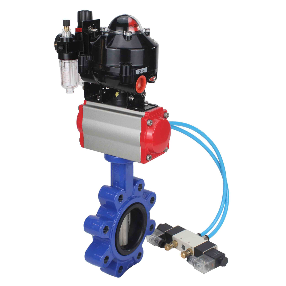 Water Butterfly Valve Elephant WBV1631N-2W-Fb-H, body material - cast iron QT450, disk material - Stainless steel AISI 304, seal - NBR, pneumatic actuator PA-SA with return springs, 4V320-08 220V, LSU APL-510N EX, ATU AFC2000