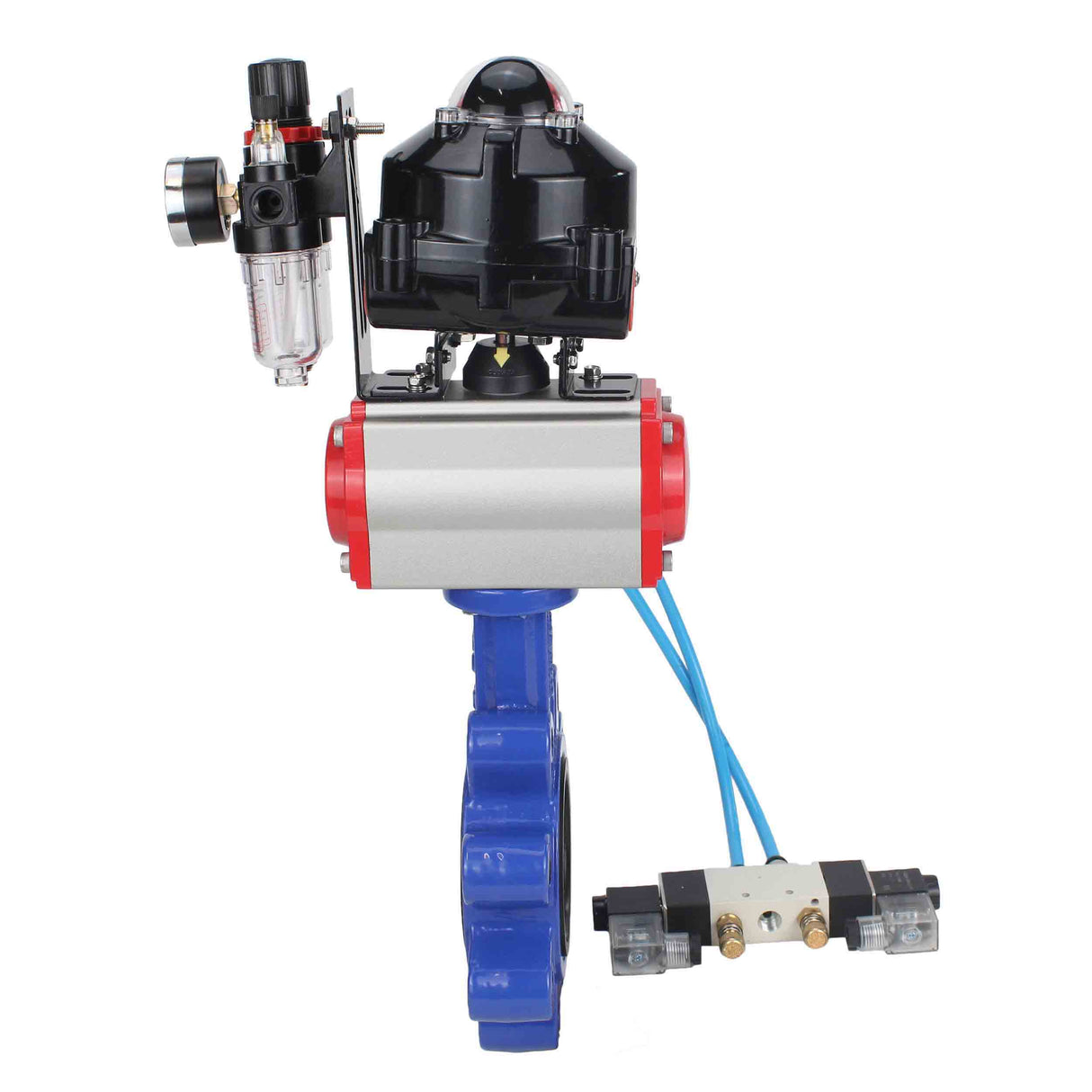 Water Butterfly Valve Elephant WBV1631N-2W-Fb-H, body material - cast iron QT450, disk material - Stainless steel AISI 304, seal - NBR, pneumatic actuator PA-SA with return springs, 4V320-10 220V, LSU APL-510N EX, ATU AFC2000