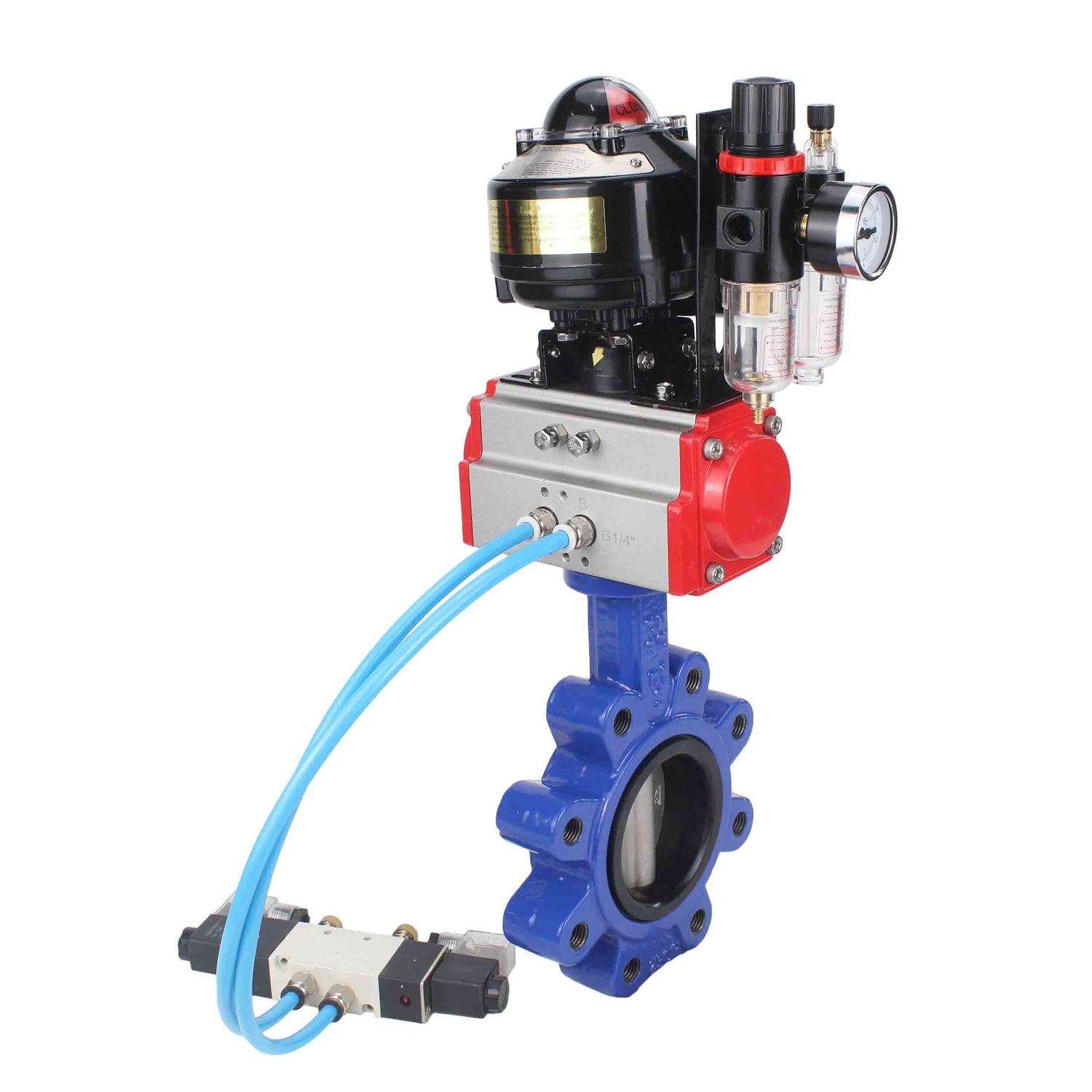 Water Butterfly Valve Elephant WBV1631E-2W-Fb-H, body material - cast iron QT450, disk material - Stainless steel AISI 304, seal - EPDM, pneumatic actuator PA-DA double action, 4V320-08 220V, LSU APL-510N EX, ATU AFC2000