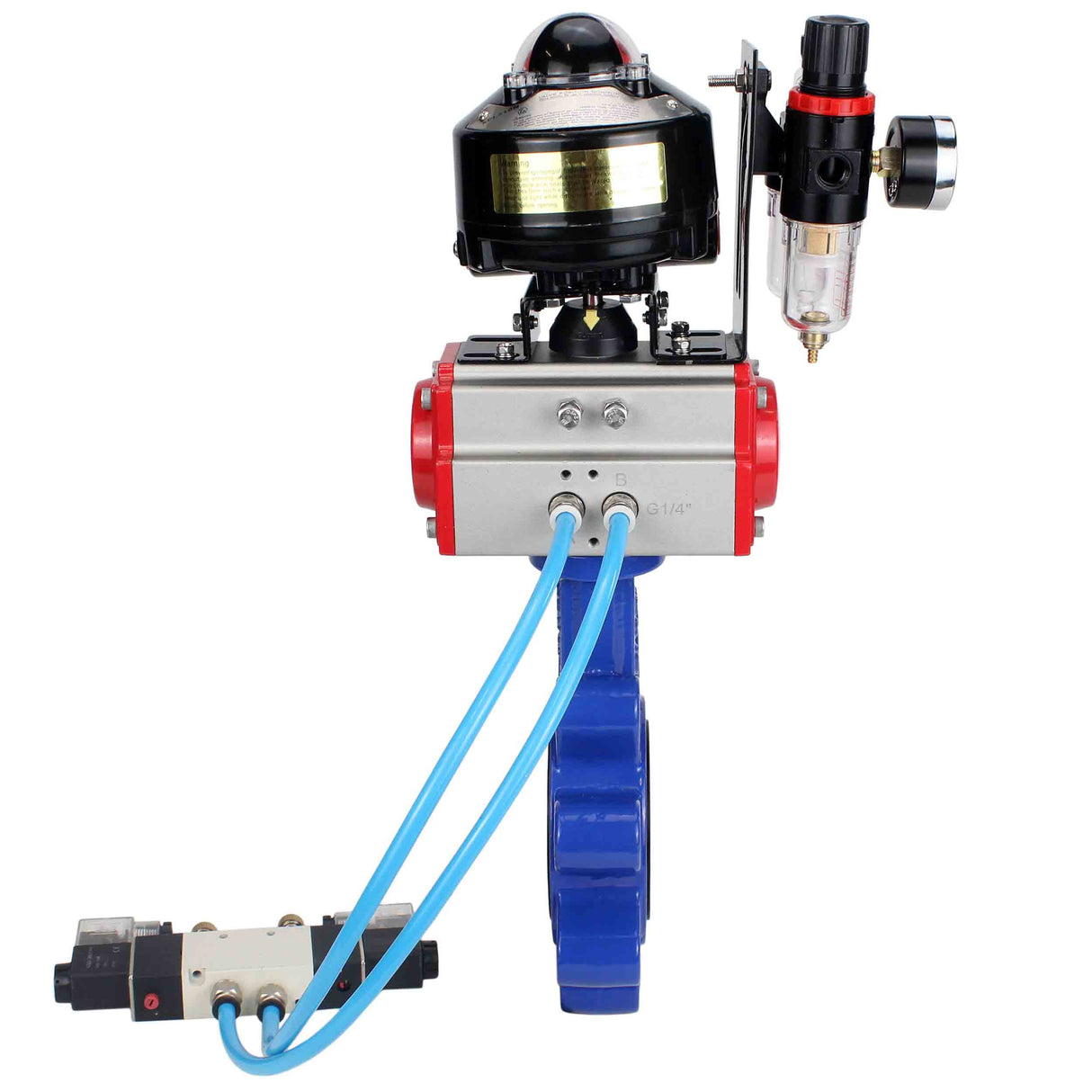 Water Butterfly Valve Elephant WBV1631N-2W-Fb-H, body material - cast iron QT450, disk material - Stainless steel AISI 304, seal - NBR, pneumatic actuator PA-SA with return springs, 4V320-10 220V, LSU APL-510N EX, ATU AFC2000