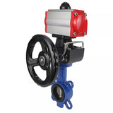 Water Butterfly Valve Elephant WBV3432N-2W-Fb-H, body material - carbon steel, disk material - stainless steel AISI 316L, seal - NBR, with pneumatic actuator double action PA-DA, 4V320-08 220V, handwheel MON