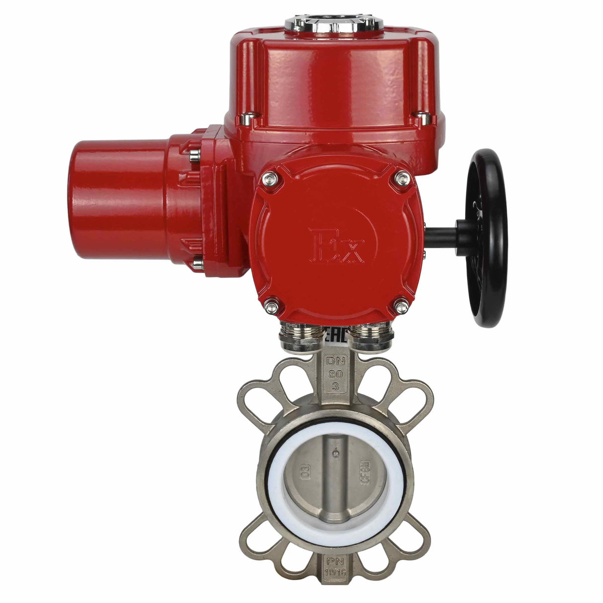 Water butterfly valve Elephant 316L-316L-PTFE body material - stainless steel aisi 316l, disk material - stainless steel AISI 316L, seal - PTFE with 1/4-turn electric actuator Elephant QT-W (M) EX 220V