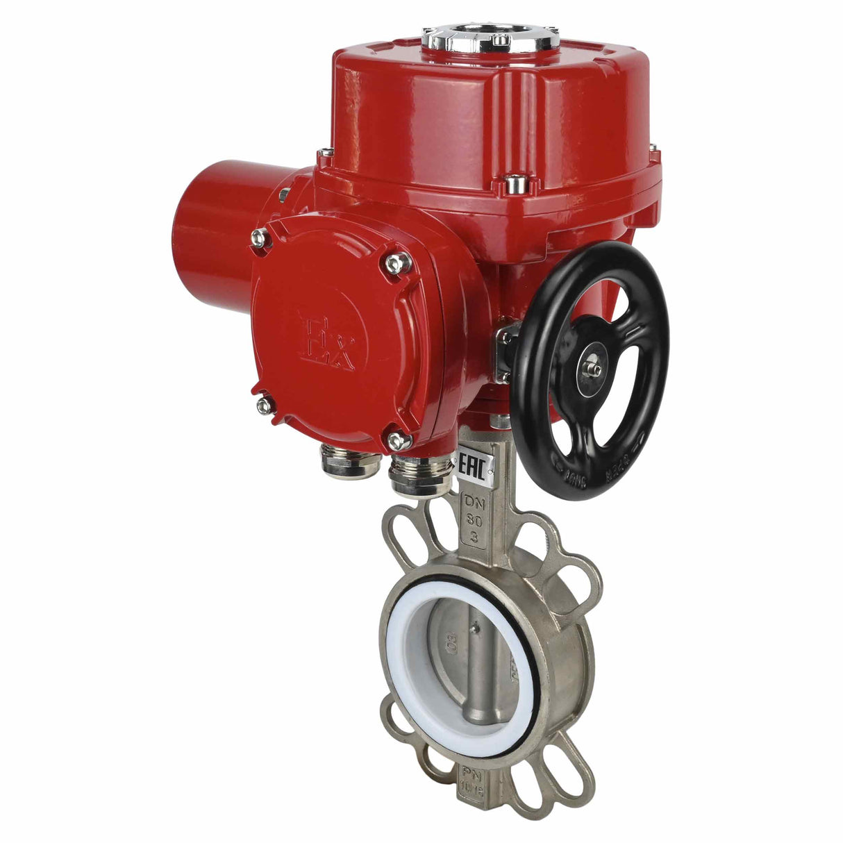 Water butterfly valve Elephant 316L-316L-PTFE body material - stainless steel aisi 316l, disk material - stainless steel AISI 316L, seal - PTFE with 1/4-turn electric actuator Elephant QT-W (M) EX 380V