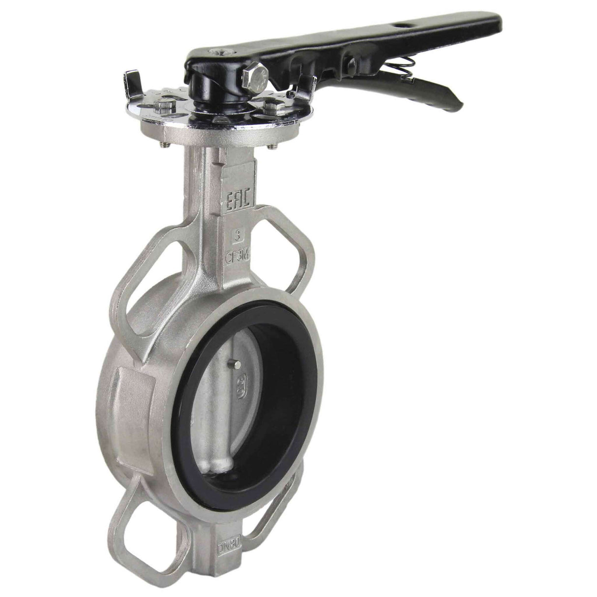 Válvula Mariposa de Agua Elefante 316L-316L-VITON 232PSI, material del cuerpo y disco - acero inoxidable 316L, sello - VITON, operada por volante